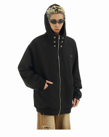 high street men structure line high collar hoodie jacket autumn winter rascal handsome versatile casual zipper coat unisex unique default style 5726