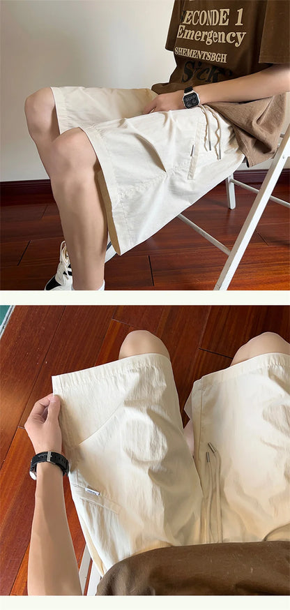 summer mens straight pleats shorts casual gym basketball sports short sweatpants y2k streetwear wide leg bermudas para hombre unique joggers style 3639