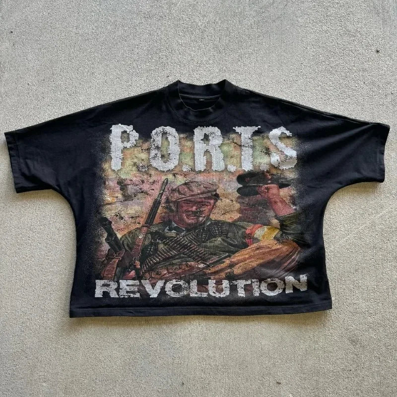 American fashion gothic punk letter pattern oversized T-shirt men's Y2K streetwear Harajuku loose round neck short sleeved shirt Street King Limited