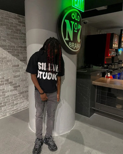 Trendy Brand Fashion Letters Cartoon Print Oversized Short-sleeved Men Y2k Harajuku Hip-hop Retro Loose Casual T-shirts Women Street King Limited