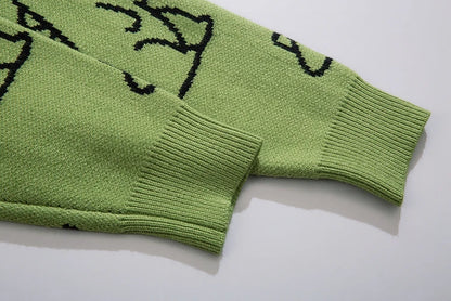 Fashion Knitted Sweater Autumn Winter O-neck Dinosaur Pattern Pullover Streetwear Unisex Casual Loose Sweaters Jumper Knitwears Street King Limited
