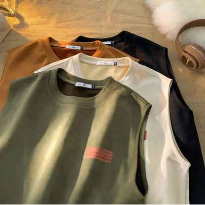 American sleeveless t-shirt vest men's trendy summer outer wear heavy suede ins loose waistcoat top men clothing mens t shirts Street King Limited