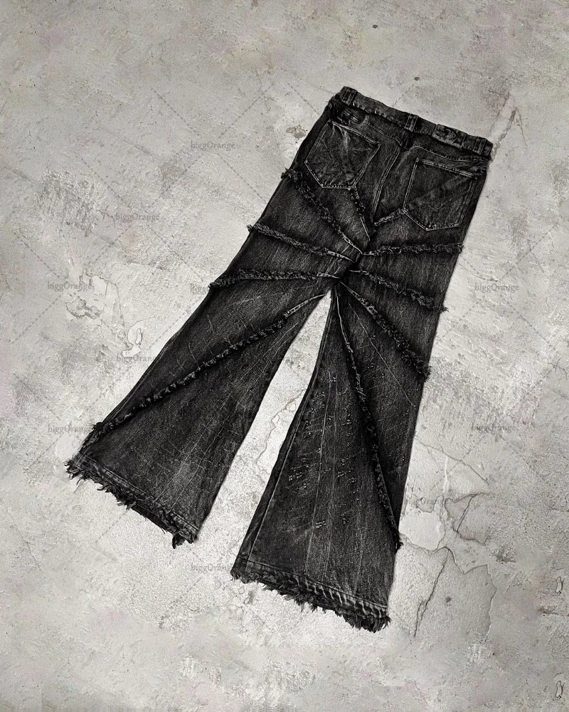 2023 street retro raw edge high waist skinny jeans mens y2k fashion casual loose versatile distressed wide leg jeans womens unique jeans style 1579
