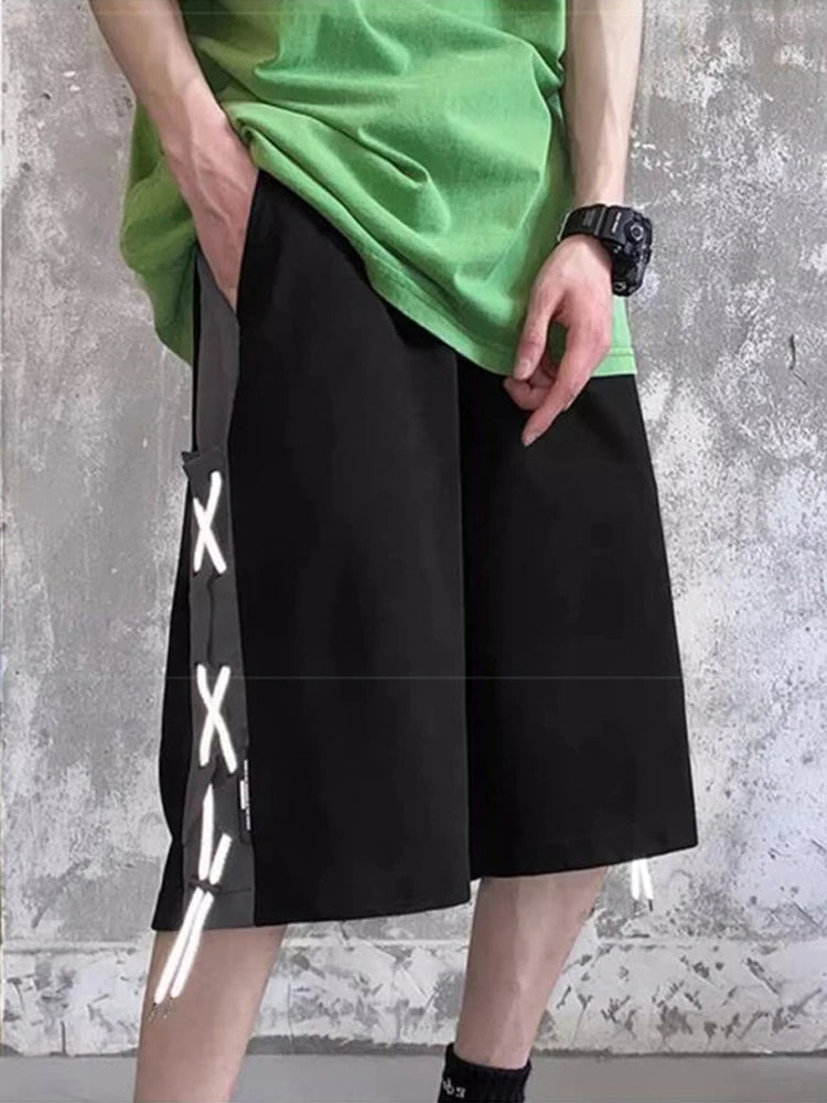 mens stitching rope athletic shorts drawstring breathable patchwork short pants summer outdoor streetwear y2k bermudas hombre unique shorts style 3234