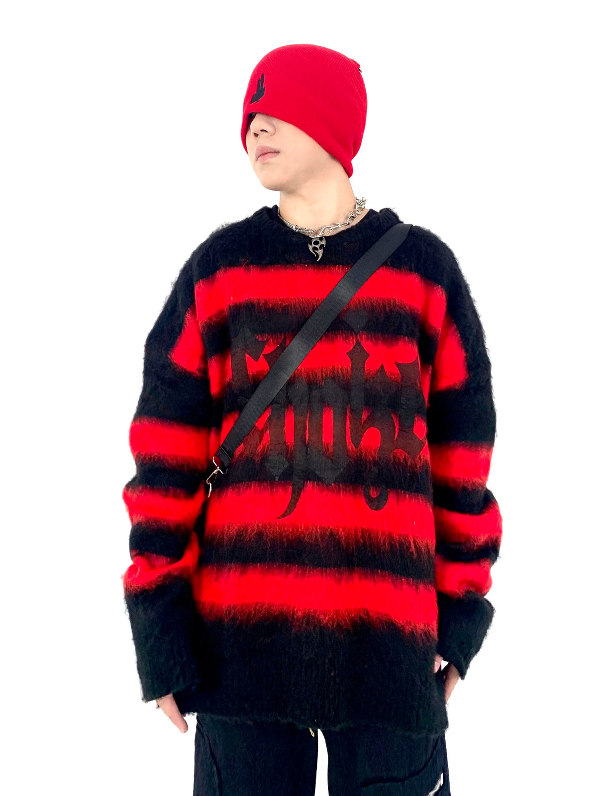 Hip Hop Striped Oversized Sweater Mens Autumn Winter Punk O-neck Long Sleeve Pullover Streetwear Casual Loose Sweaters Clothing Street King Limited