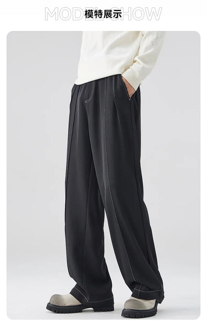 men bright line elastic waist streetwear fashion loose casual plus size straight suit pants work man business trousers unique default style 1800