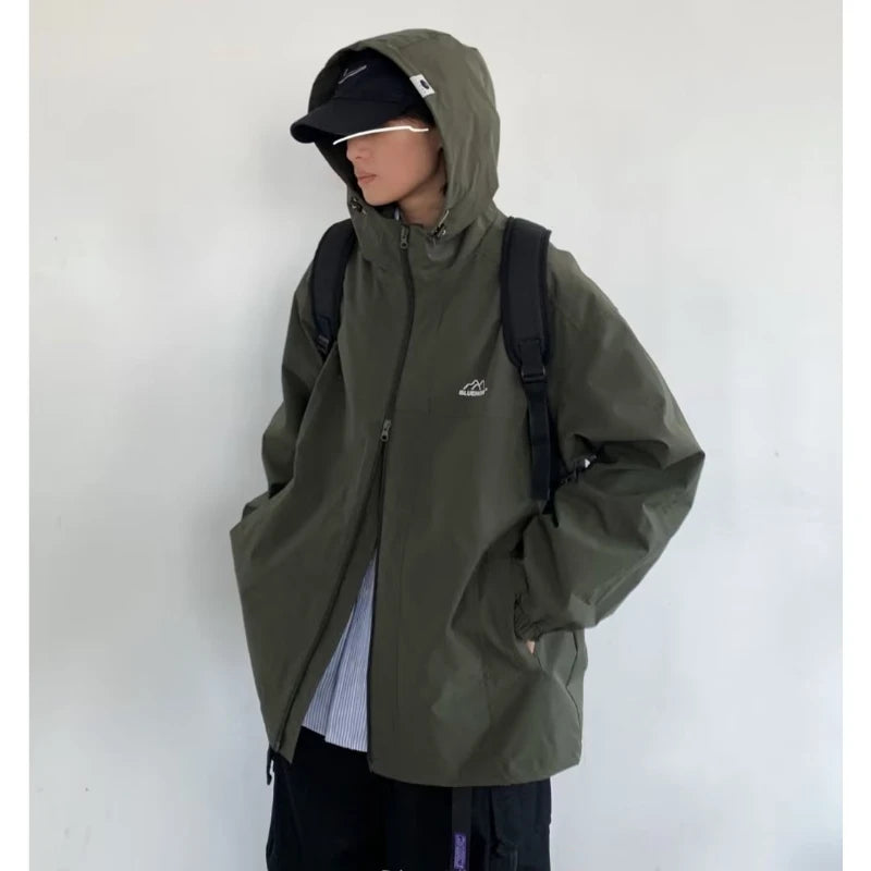 outdoor sports charging jacket mens 2024 spring japanese casual waterproof hooded trench coat multi pocket hiking windbreaker clean everyday pants