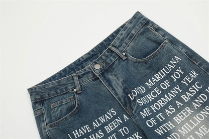 blue baggy jeans men letter printed straight denim pants fashion jeans male streetwear hip hop y2k loose trousers unique jeans style 4087