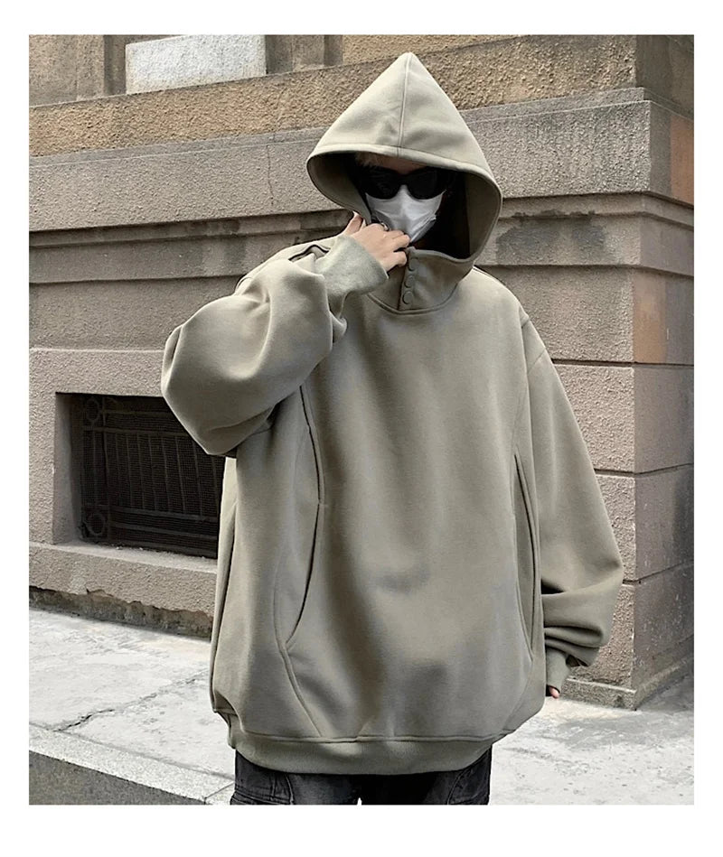 Streetwear New Retro Button Neck Hooded Sweatshirts For Men Autumn Fleece Y2K Vin New Retro Button Neck Hooded Sweatshirts For Men Autumn Fleece Y2K Vintage Hoodies Hip Hop Fashion Streetwear Pullover Hoodie Fashion Sweater Jacket With Graphic Design For Men