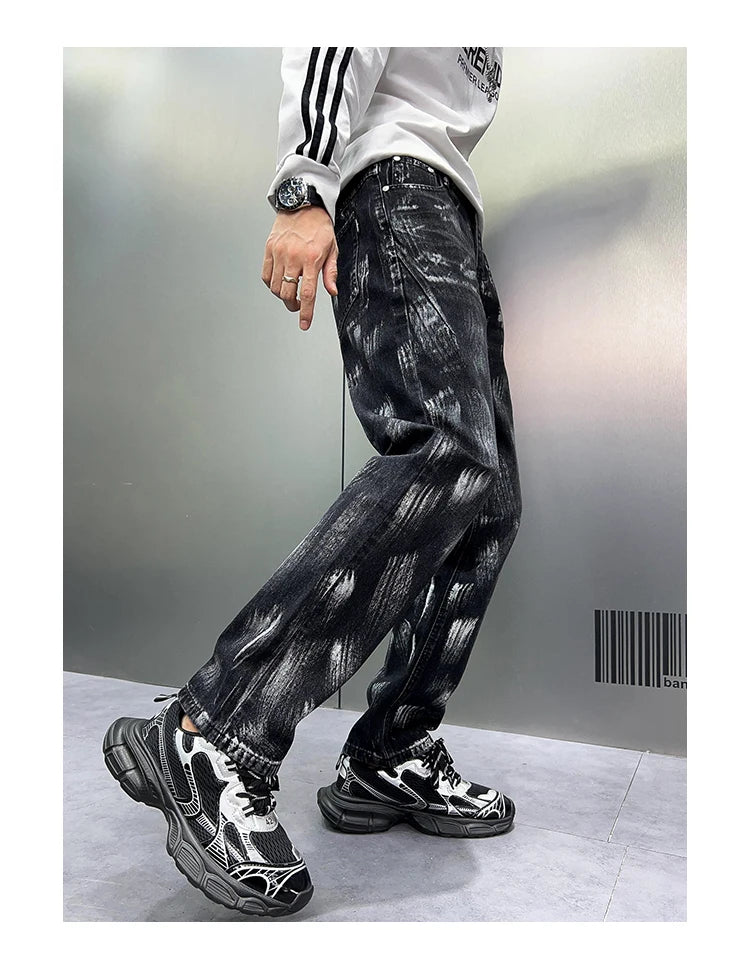 2024 y2k fashion streetwear wide leg denim pants men loose straight jeans high street spring autumn graffiti baggy trousers unique jeans style 949