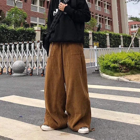 Brown Black Corduroy Pants Men Fashion Retro Oversized Casual Pants Men Streetwear Loose Hip-hop Wide-leg Pants Mens Trousers Street King Limited