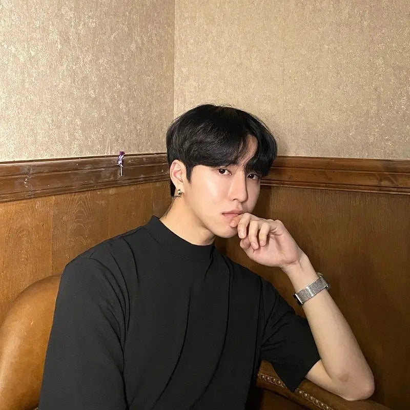 Korean style high-end half turtleneck short-sleeved summer T-shirt for men loose ice-sleeved bottoming shirt y2k trendy ins top Street King Limited