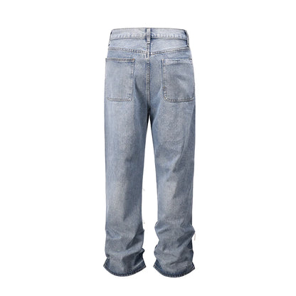 string lace up frayed washed pantalones hombre baggy blue jeans for men y2k streetwear washed casual denim trousers oversized ripped baggy denim