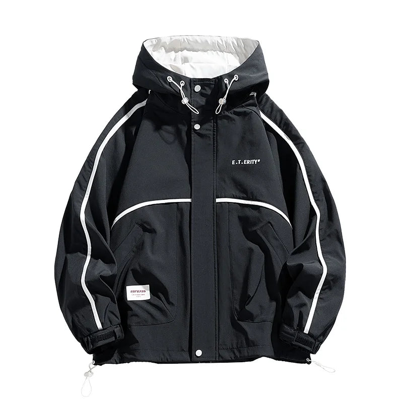 mens hooded jacket clashing colours jackets letter print jacket streetwear casual outdoor coats 2024 spring fall male clothing relaxed fit trousers