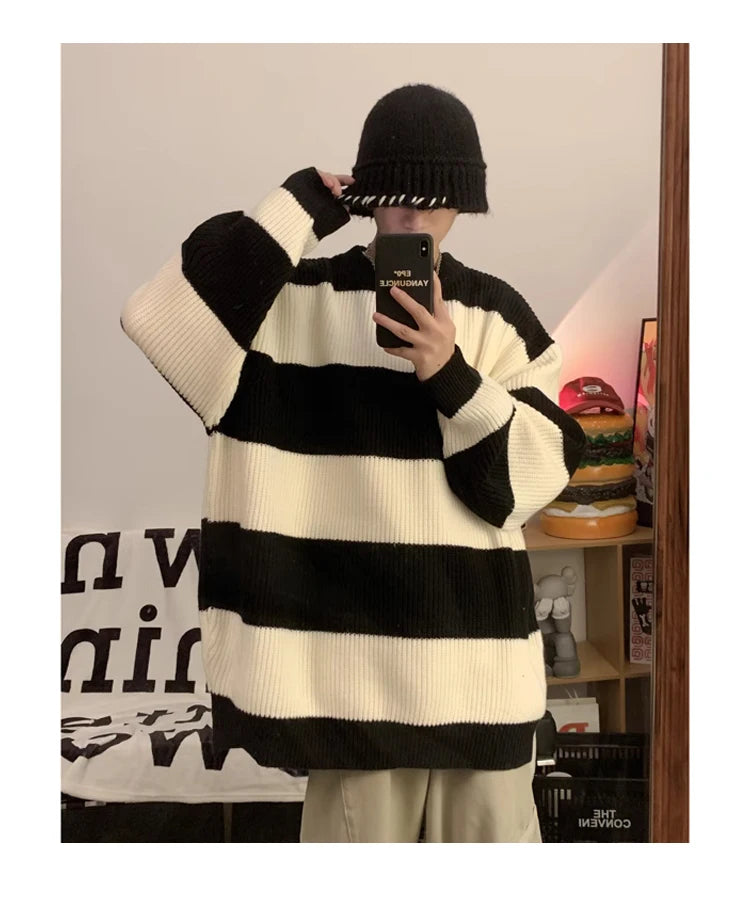 2023 striped sweaters lazy mens knitwear autumn and winter new outerwear trendy brand high end thread clothing men pullover unique default style 691
