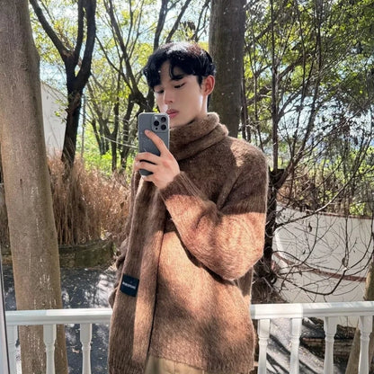 Autumn Warm Sweater Mens Korean Street Simplicity Round Neck Pullover+Solid Color Scarf Two-piece Set Casual Knitted Tops Trend Street King Limited