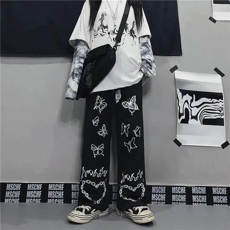Wide Leg Summer Pants Clothes For Woman Korean Fashion Butterfly Print Harajuku Streetwear Y2k Clothes Pants Trousers Woman Street King Limited