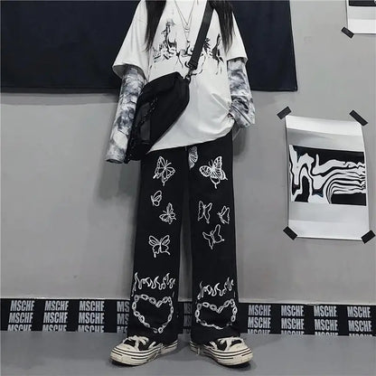 Wide Leg Summer Pants Clothes For Woman Korean Fashion Butterfly Print Harajuku Streetwear Y2k Clothes Pants Trousers Woman Street King Limited