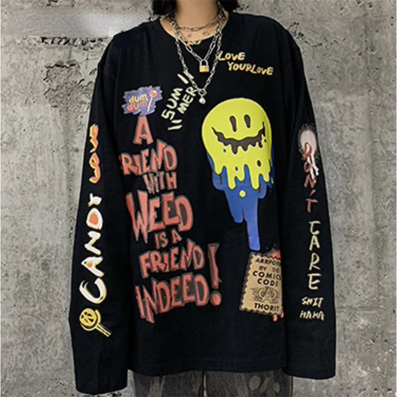 Hip Hop Streetwear T Shirt Graffiti Graphic Harajuku T-Shirt 2023 Mens Cotton Long Sleeve Tshirt Streetwear Oversized T Shirt Street King Limited