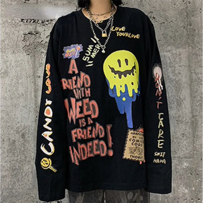 Hip Hop Streetwear T Shirt Graffiti Graphic Harajuku T-Shirt 2023 Mens Cotton Long Sleeve Tshirt Streetwear Oversized T Shirt Street King Limited
