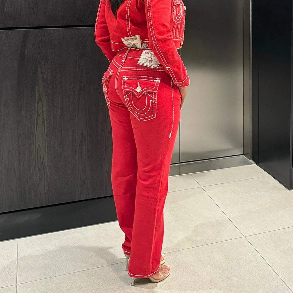 hip hop vintage red true faith embroidered jeans street gothic loose casual denim trousers couples baggy pants y2k clothes denim street jeans