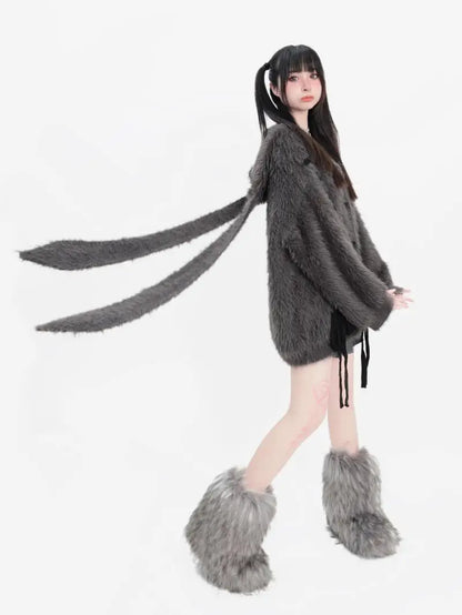 plush faux mink fur thick cardigan sweater jacket for women pro choice loose medium to long style coat women winter y2k tops urban fashion pants