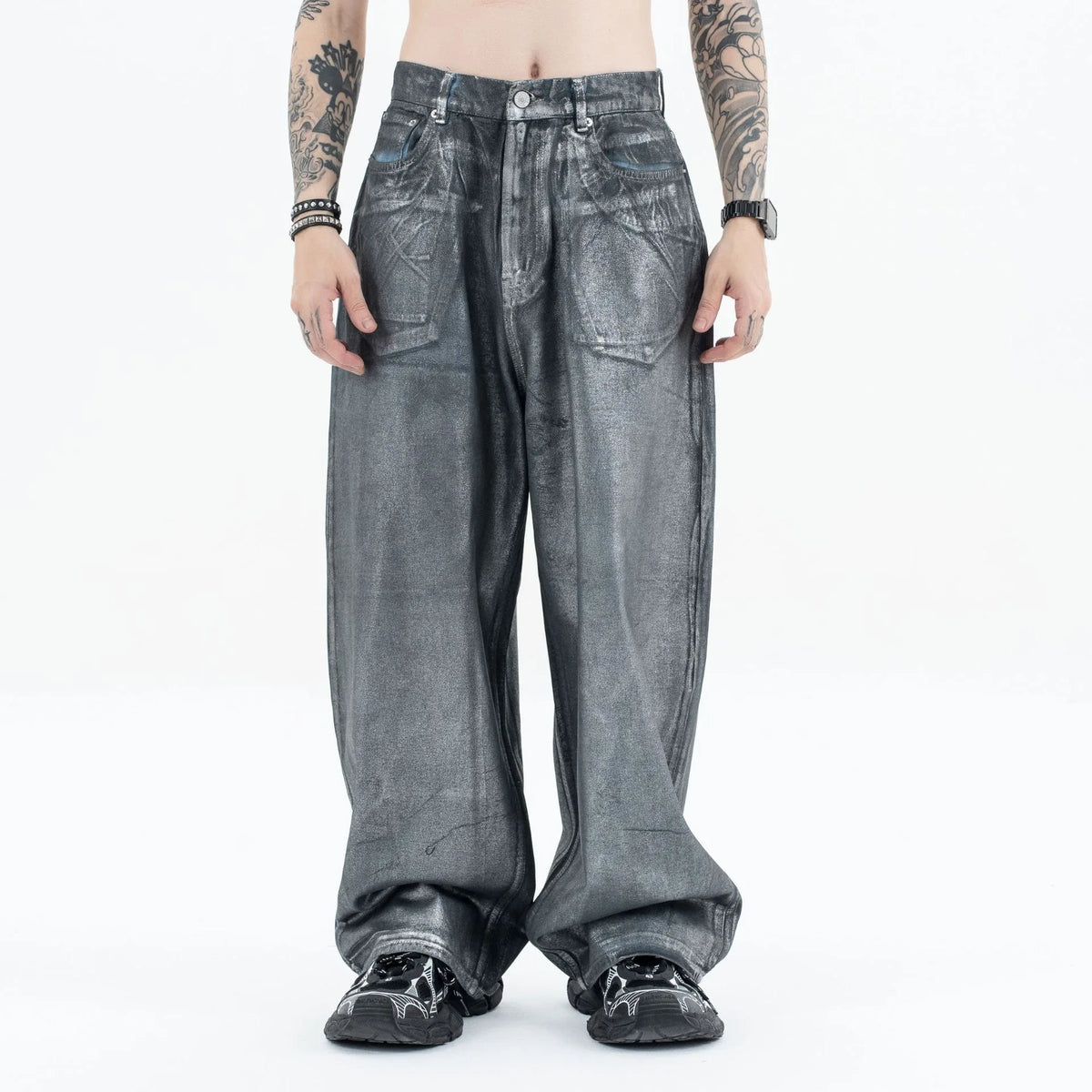 Autumn/winter 2024 loose wash jeans with silver coating Street King Limited