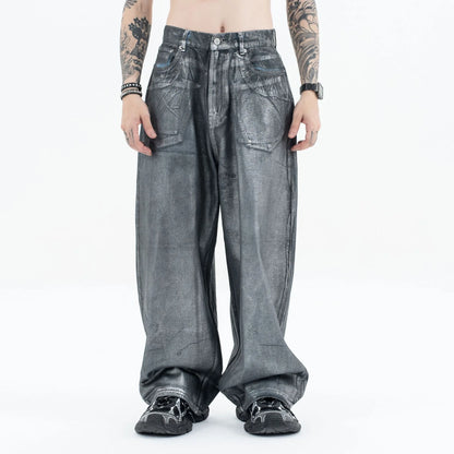 Autumn/winter 2024 loose wash jeans with silver coating Street King Limited