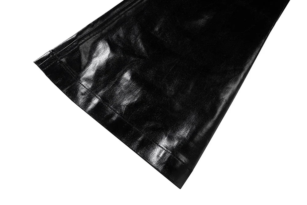 high street wide leg glossy pu leather pants sashes boot cut men and wome straight baggy casual jeans oversized flared trousers unique jeans style 3643