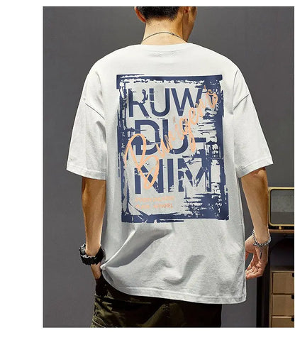 Cotton short-sleeved t-shirt men's ins trendy summer American hip-hop national trend printed loose youth white tops men clothing Street King Limited
