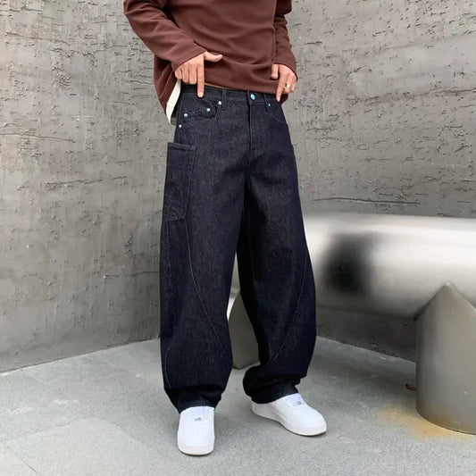 men denim streetwear fashion brand hip hop loose casual wide leg cargo harem jeans pant cityboy y2k baggy jeans trousers combat utility trousers