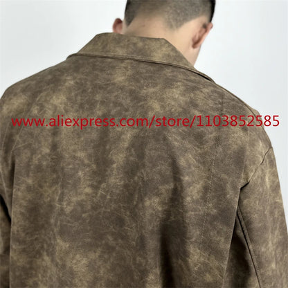 autumn and winter vintage long sleeved leather jacket american heavy duty motorcycle high street short style distressed lapel unique shorts style 1215