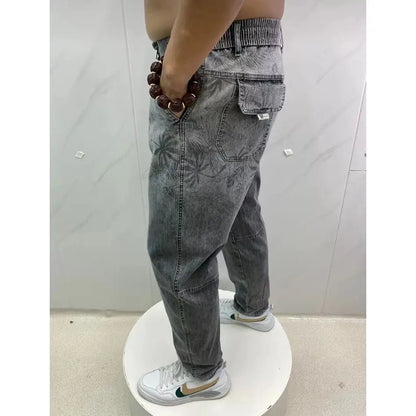 Summer Thin Loose Wide-leg Men Jeans Soft Lyocell Elastic Fashion Casual Straight Drawstring Denim Trousers Black Blue Gray Street King Limited