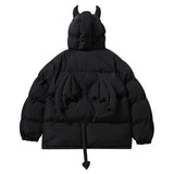 Mens Warm Down Jackets Trendy Little Devil Padded Parkas Horns Wing Tail Hooded Coat Hip Hop Zipper Streetwear Unisex Street King Limited