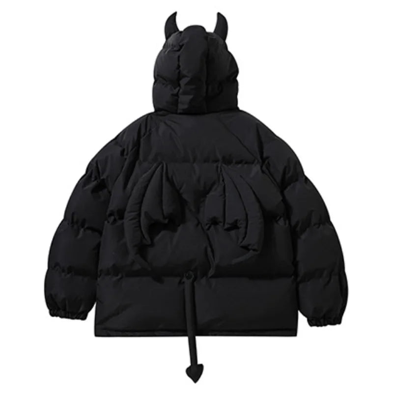 Mens Warm Down Jackets Trendy Little Devil Padded Parkas Horns Wing Tail Hooded Coat Hip Hop Zipper Streetwear Unisex Street King Limited