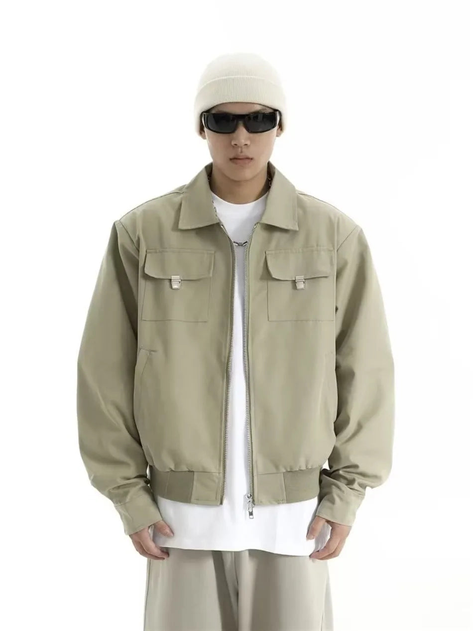 high street tooling bomber jacket mens spring retro double pocket loose short pilot coats lapel zipper khaki baseball jersey unique shorts style 3197