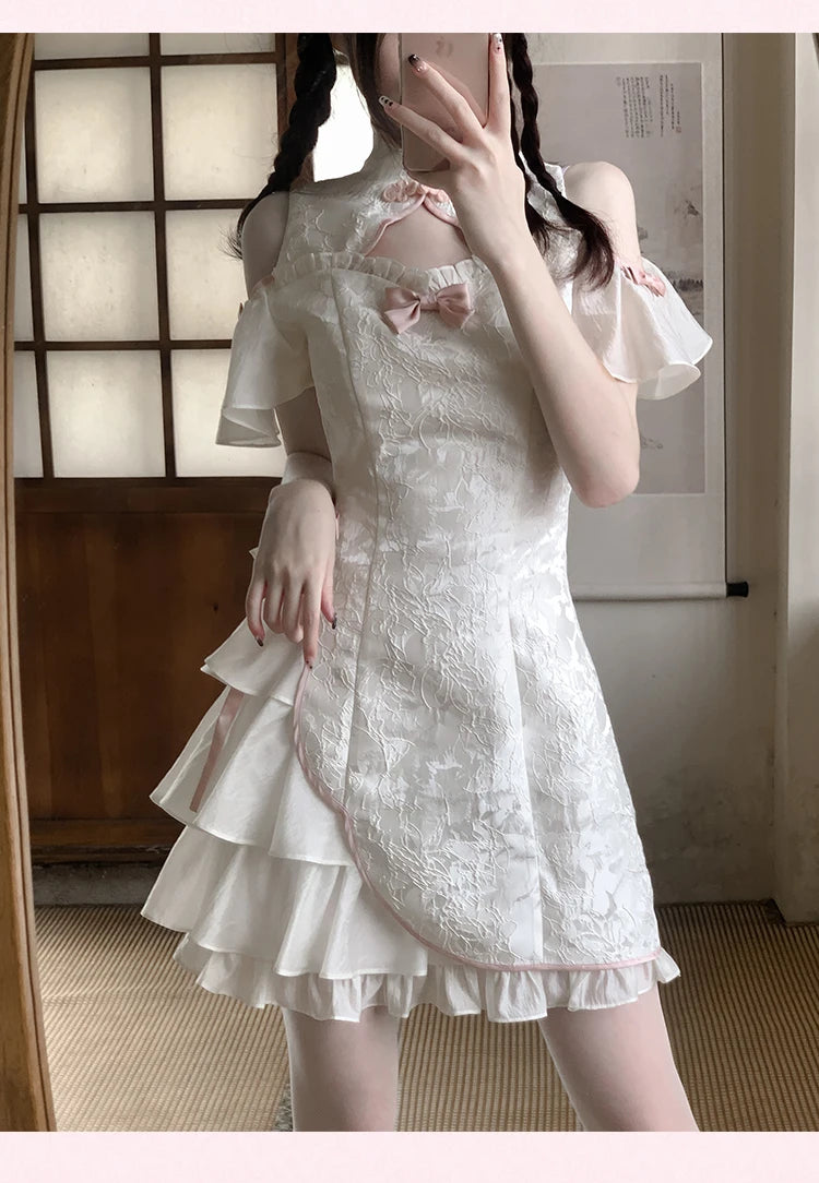 Vintage Chinese Style Cheongsam High Split Mini Dress 2024 Tie Dye Gothic Women Aesthetic Bandage Dresses Y2k Sexy Bodycon Robe Street King Limited