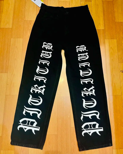 Harajuku fashion mens women’s jeans lightning graphic wide leg jean streetwear y2k denim cuples high waist pants men clothing Street King Limited