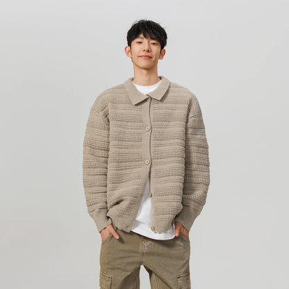 men streetwear fashion loose casual retro stripe knitted sweater cardigan jacket autumn knitwear jumper coat outerwear unique default style 1264