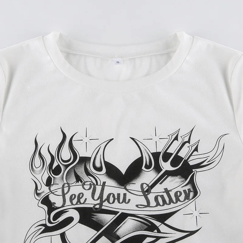 Streetwear Personality Trend Love Graphics Gothic Y2K White Baby Crop Tops American Fashion Harajuku Vintage Chic Women T-shirt Street King Limited