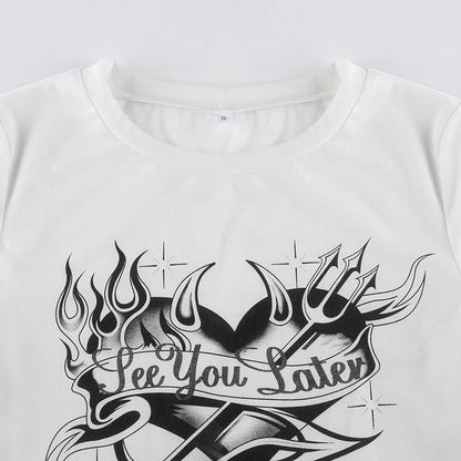 Streetwear Personality Trend Love Graphics Gothic Y2K White Baby Crop Tops American Fashion Harajuku Vintage Chic Women T-shirt Street King Limited