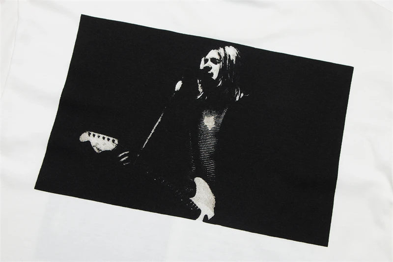 Vintage Band Cobain Portrait Print Heavyweight Short Sleeve High Street Casual Loose Cotton 90S Rock T-shirt High-quality Tops Street King Limited
