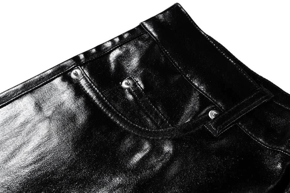 high street wide leg glossy pu leather pants sashes boot cut men and wome straight baggy casual jeans oversized flared trousers unique jeans style 3640