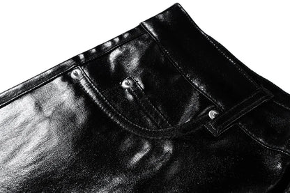 high street wide leg glossy pu leather pants sashes boot cut men and wome straight baggy casual jeans oversized flared trousers unique jeans style 3640