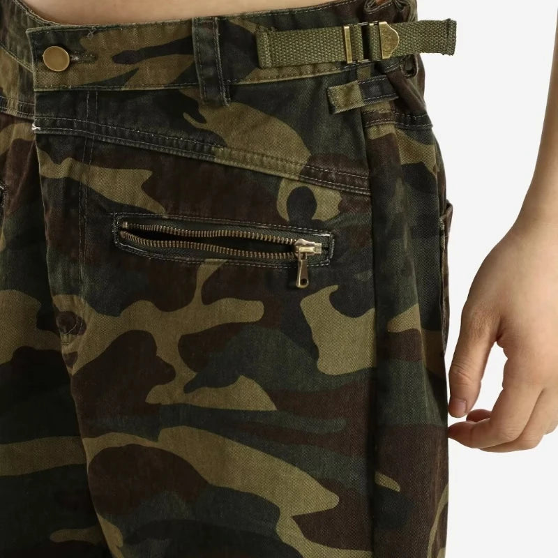 2024 High Street Mens Camouflage Straight Leg Jeans American Trend Tooling Denim Pants Zipper Multiple Pockets Cowboy Trousers Street King Limited