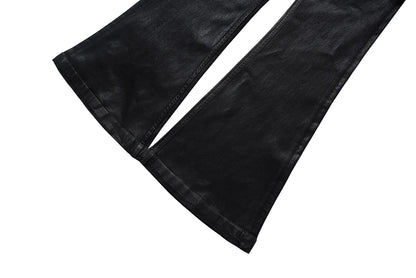 Streetwear Black Wax Leather Strecth Jeans for Men Ropa Hombre Baggy Y2k Flare Pants Oversized Straight Denim Trousers Street King Limited