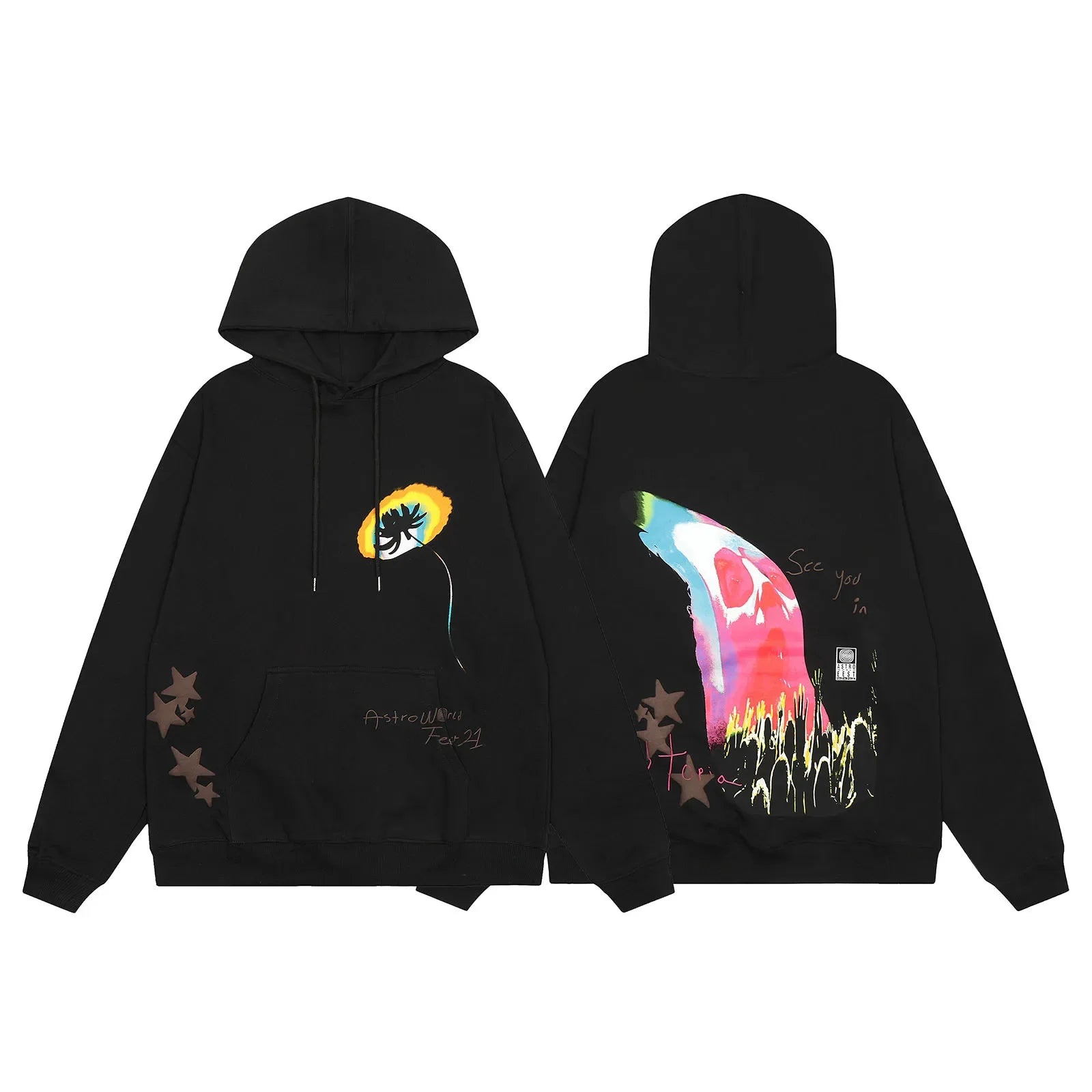Y2k Cactus Jack Stars Puff Print Hooded Hoodies for Men and Women Streetwear Ropa Hombre Sudaderas Oversized Sweatshirts Street King Limited