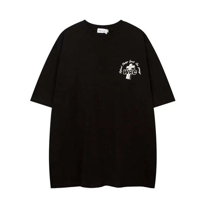 Summer cross printed short-sleeved T-shirt for male and female students loose couple American high street trendy ins couple tops Street King Limited