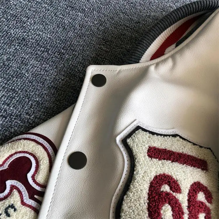 Leather Jacket Men Motorcycle Luxury Designer Embroidery Short Biker Baseball Jackets Y2k Streetwear Winter Bomber Coat White Street King Limited