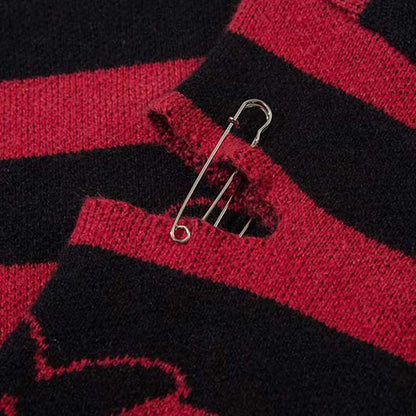 2023 Hip Hop Striped Knitted Sweater Streetwear Butterfly Graphic Distressed Ripped Pullover Men Harajuku Casual Knitwear Unisex Street King Limited